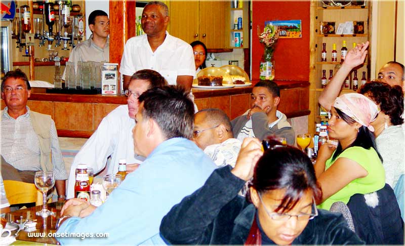 Chris Frechas (standing with white shirt), HBBOF, Events Management Head. Horst Kleinschmidt, Marine Regulatory Law and Environmental Management Advisors. Jeremy Browning, Bugaloo Adventures. Paul Warmeant (foreground blue shirt), Tourism Consultant. Gregory Louw, HBBOF CEO Timothy Jacoobs, HBBOF, Tourism Sector Head. Jacky Gilfellow (foreground glasses), JC Fishing. Jastine Jacobs, Chapmans Fishing. Aros Hector, Sentinel Seafood. Yusuf Mohamed, Stenekamp & Mohamed (hbbof_7323b1)