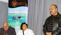 Professor Denis Goldberg, MEC for Finance and Tourism Lynne Brown and Jonathan Dreyer, Chair HBBOF